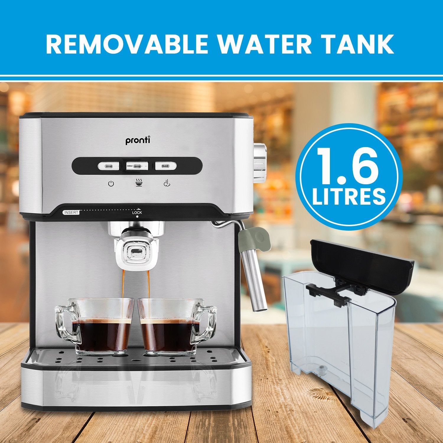 Coffee Machines & Accessories: Pronti 1.6L Automatic Coffee Espresso Machine with Steam Frother