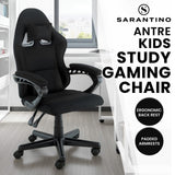 Office & Desk Chairs: Sarantino Antre Kids Study Gaming Chair Black Adjustable Computer Desk Seat Racing Inspired-look With Adjustable Height, Ergonomic Back Support, Padded Armrests