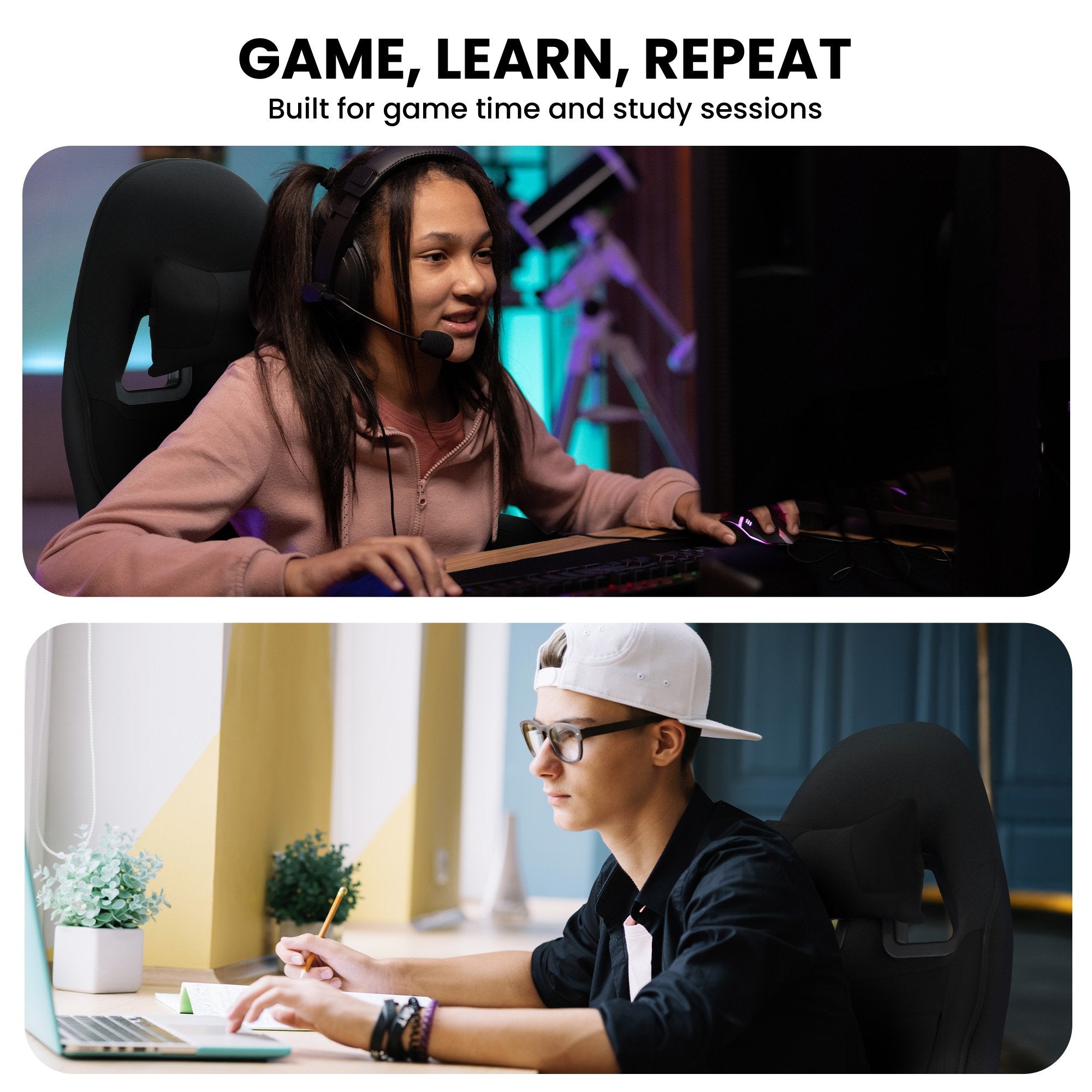 Office & Desk Chairs: Sarantino Antre Kids Study Gaming Chair Black Adjustable Computer Desk Seat Racing Inspired-look With Adjustable Height, Ergonomic Back Support, Padded Armrests