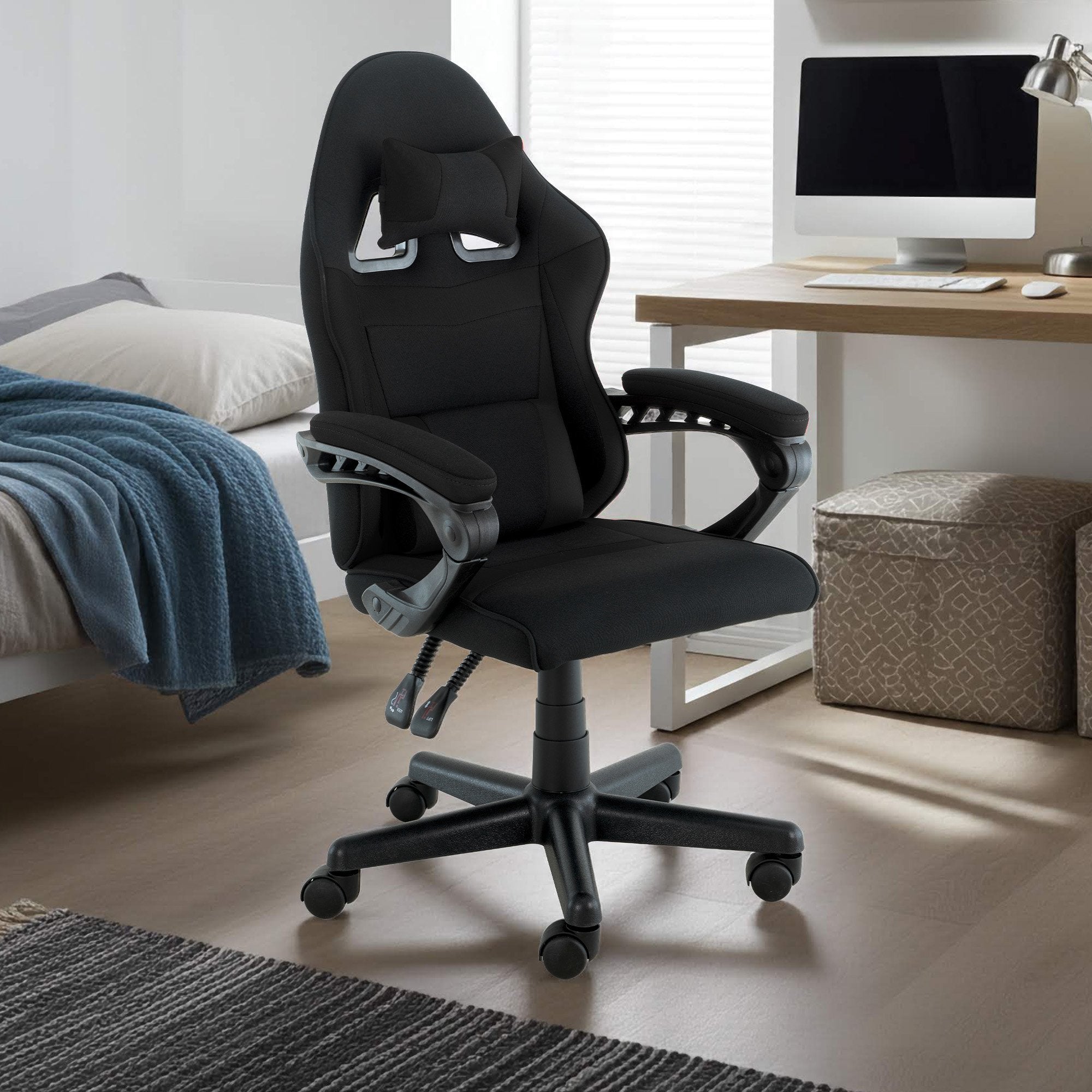 Office & Desk Chairs: Sarantino Antre Kids Study Gaming Chair Black Adjustable Computer Desk Seat Racing Inspired-look With Adjustable Height, Ergonomic Back Support, Padded Armrests