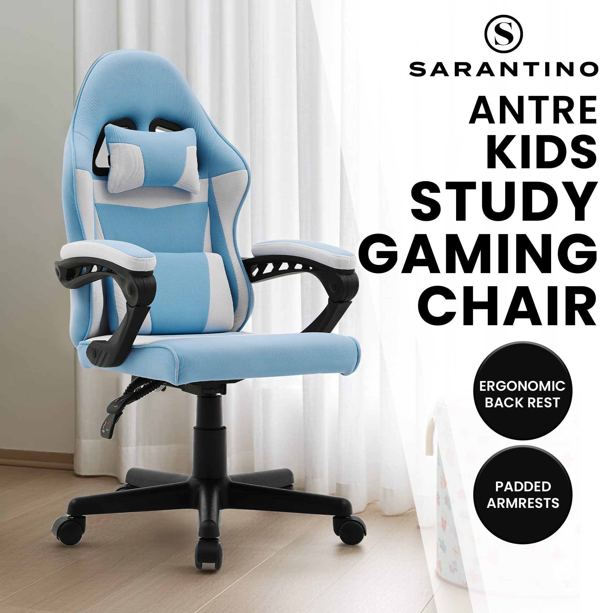 Gaming Chairs: Sarantino Antre Kids Study Gaming Chair in Black and White Office Adjustable Height Chair