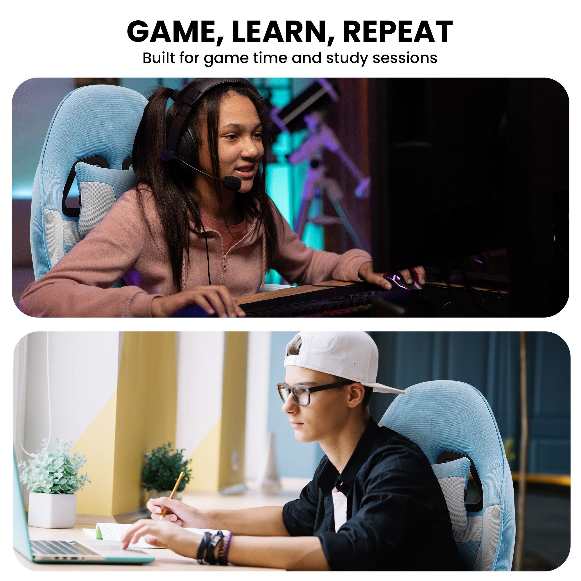 Gaming Chairs: Sarantino Antre Kids Study Gaming Chair in Black and White Office Adjustable Height Chair