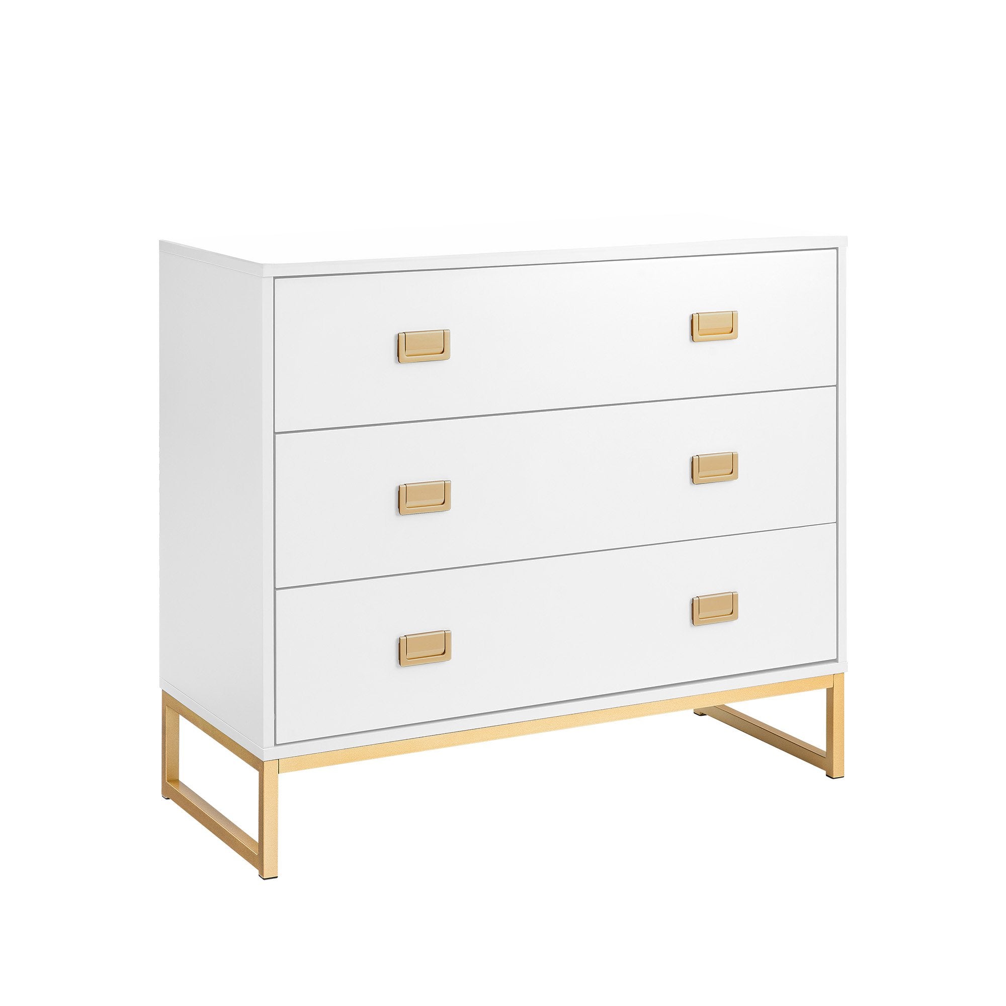 Clothing & Wardrobe Storage: Sarantino Amara Chest of Drawers Tallboy Dresser in White/Gold