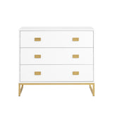 Clothing & Wardrobe Storage: Sarantino Amara Chest of Drawers Tallboy Dresser in White/Gold