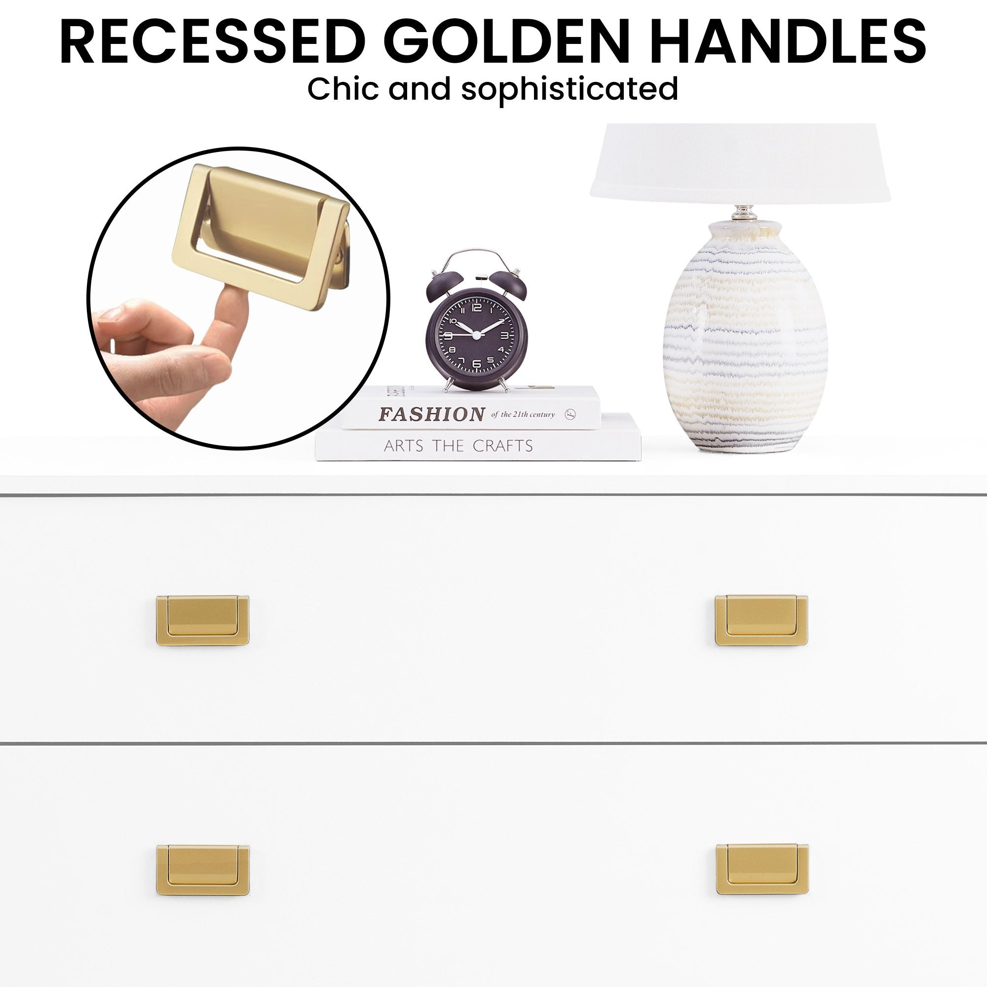Clothing & Wardrobe Storage: Sarantino Amara Chest of Drawers Tallboy Dresser in White/Gold