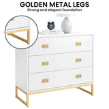 Clothing & Wardrobe Storage: Sarantino Amara Chest of Drawers Tallboy Dresser in White/Gold
