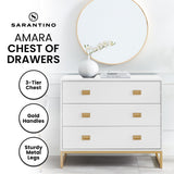 Clothing & Wardrobe Storage: Sarantino Amara Chest of Drawers Tallboy Dresser in White/Gold