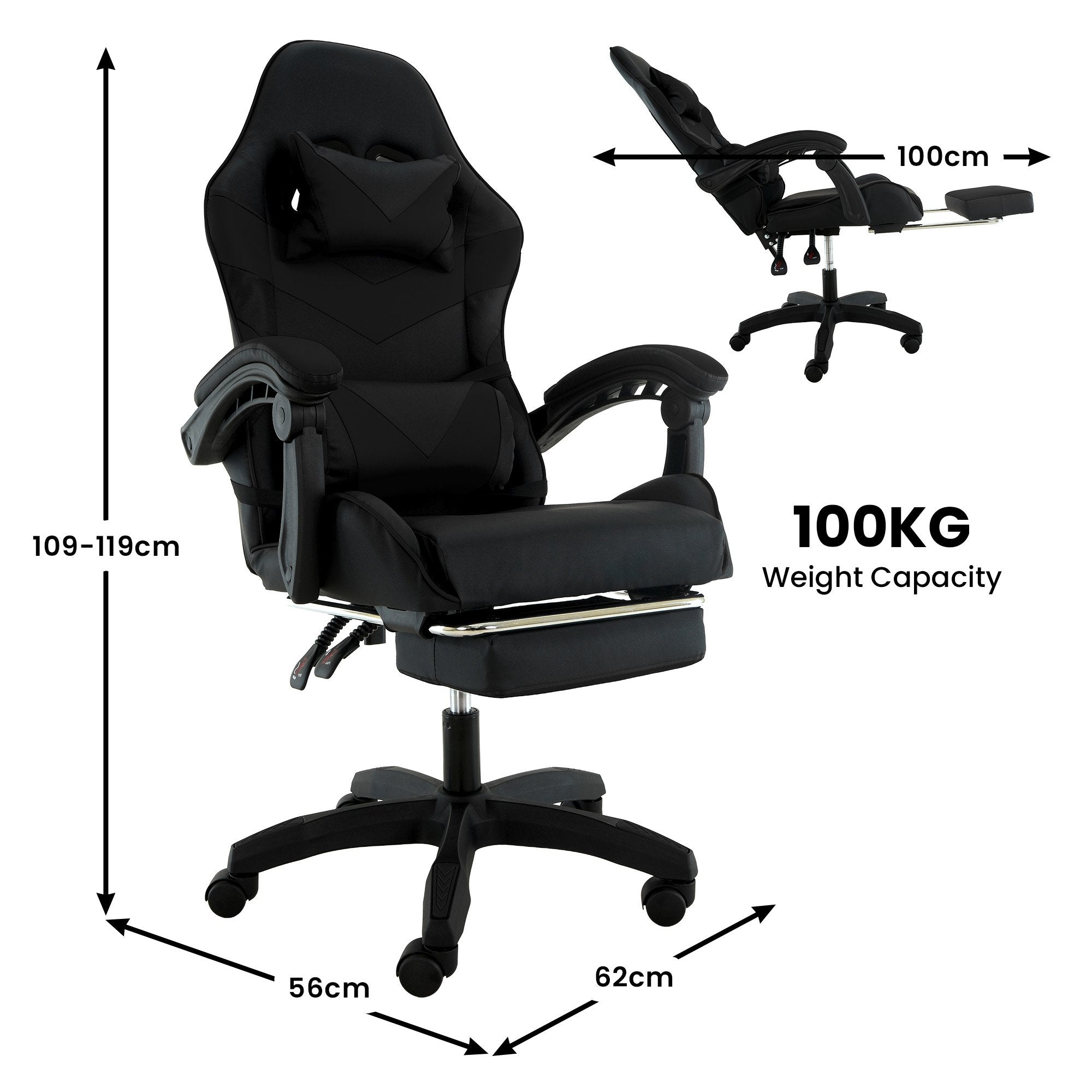 Office & Desk Chairs: Sarantino Cueva Reclining High Back Office Gaming Chair Black Retractable Footrest Computer Seat