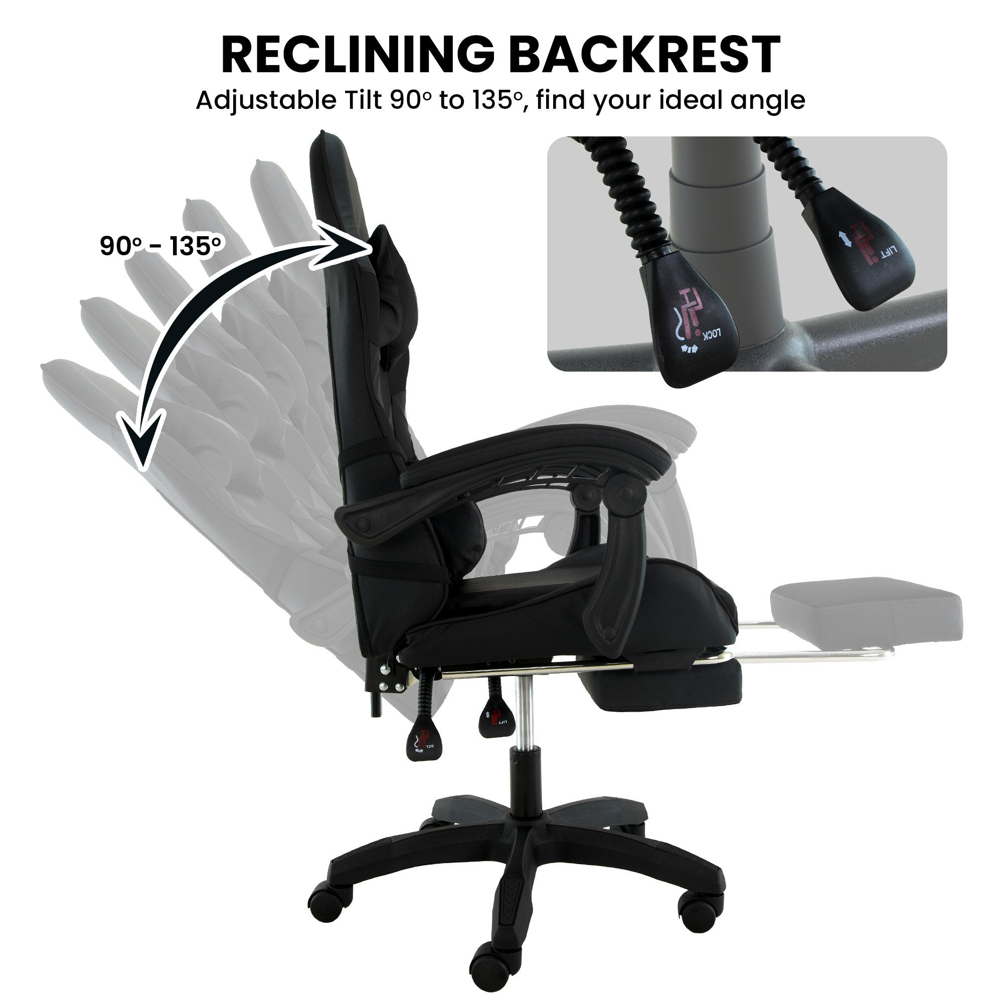 Office & Desk Chairs: Sarantino Cueva Reclining High Back Office Gaming Chair Black Retractable Footrest Computer Seat
