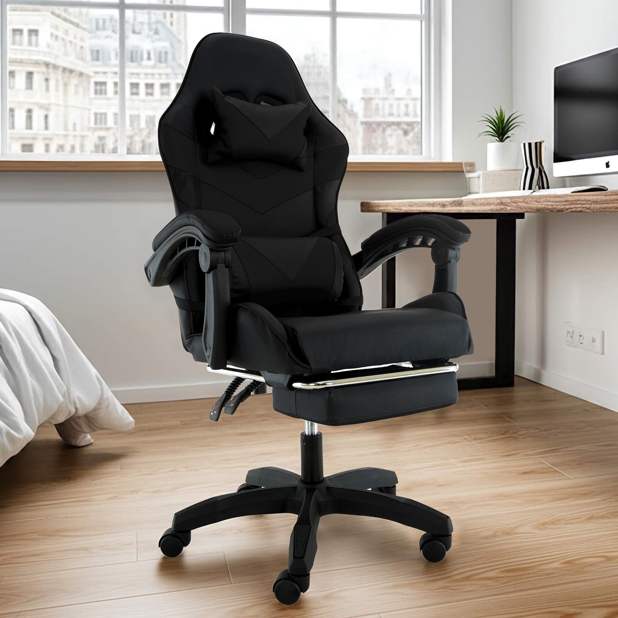 Office & Desk Chairs: Sarantino Cueva Reclining High Back Office Gaming Chair Black Retractable Footrest Computer Seat