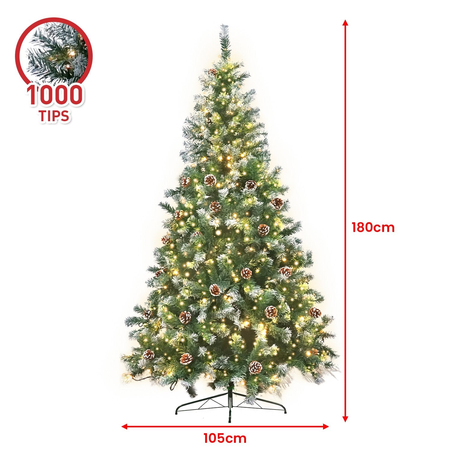 Christmas Trees: Christabelle 1.8m Pre Lit LED Christmas Tree Decor with Pine Cones Xmas Decorations