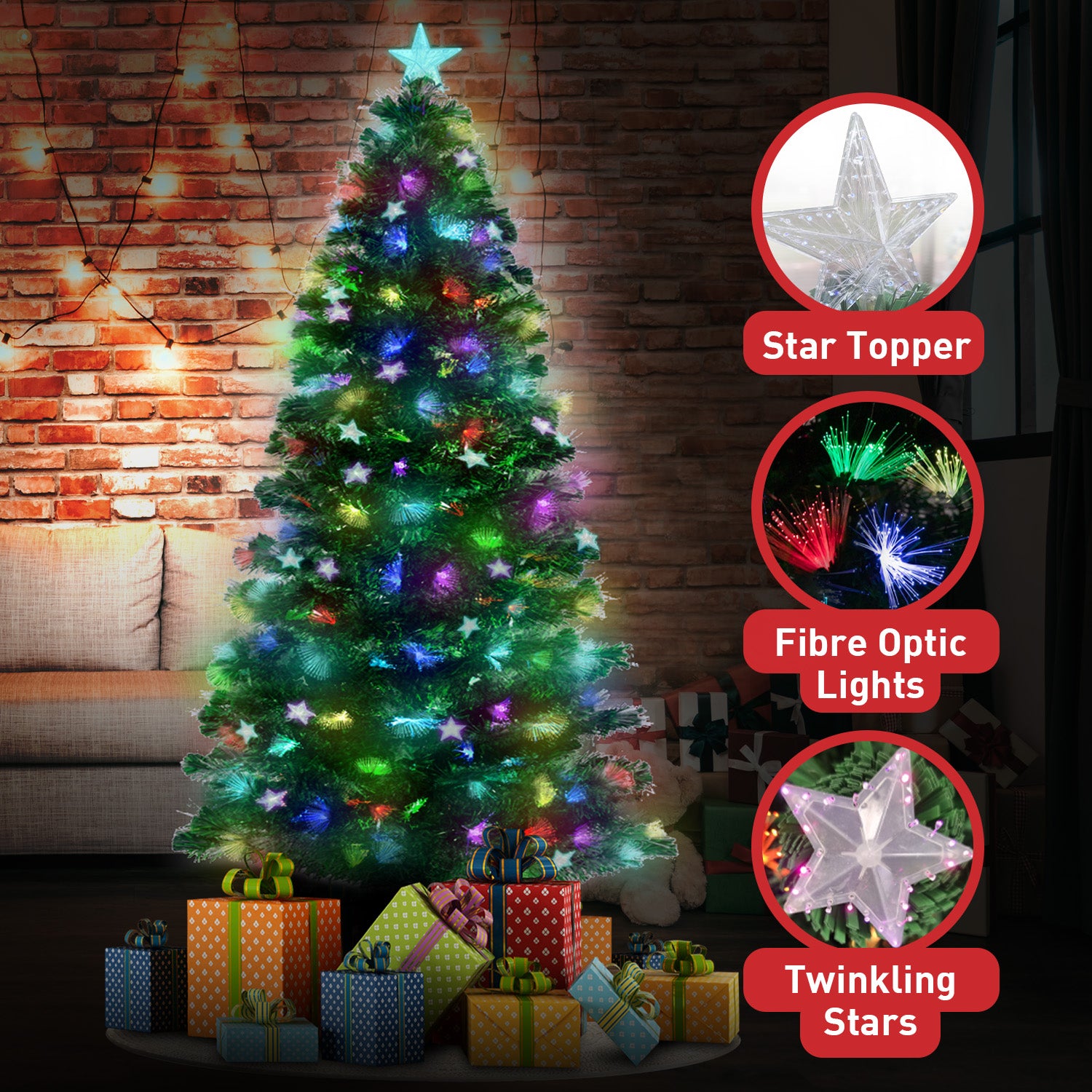 Christmas Trees: Christabelle 2.1m Enchanted Pre Lit Fibre Optic Christmas Tree Xmas Decor