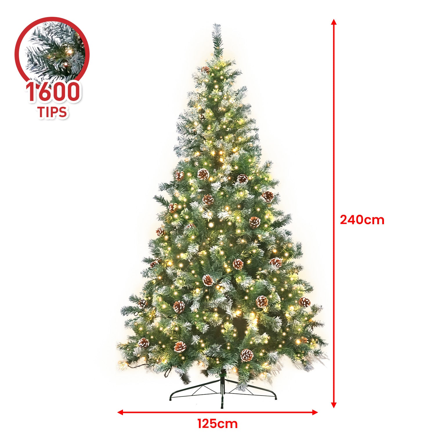 Christmas Trees: Christabelle 2.4m Pre Lit LED Christmas Tree Decor with Pine Cones Xmas Decorations