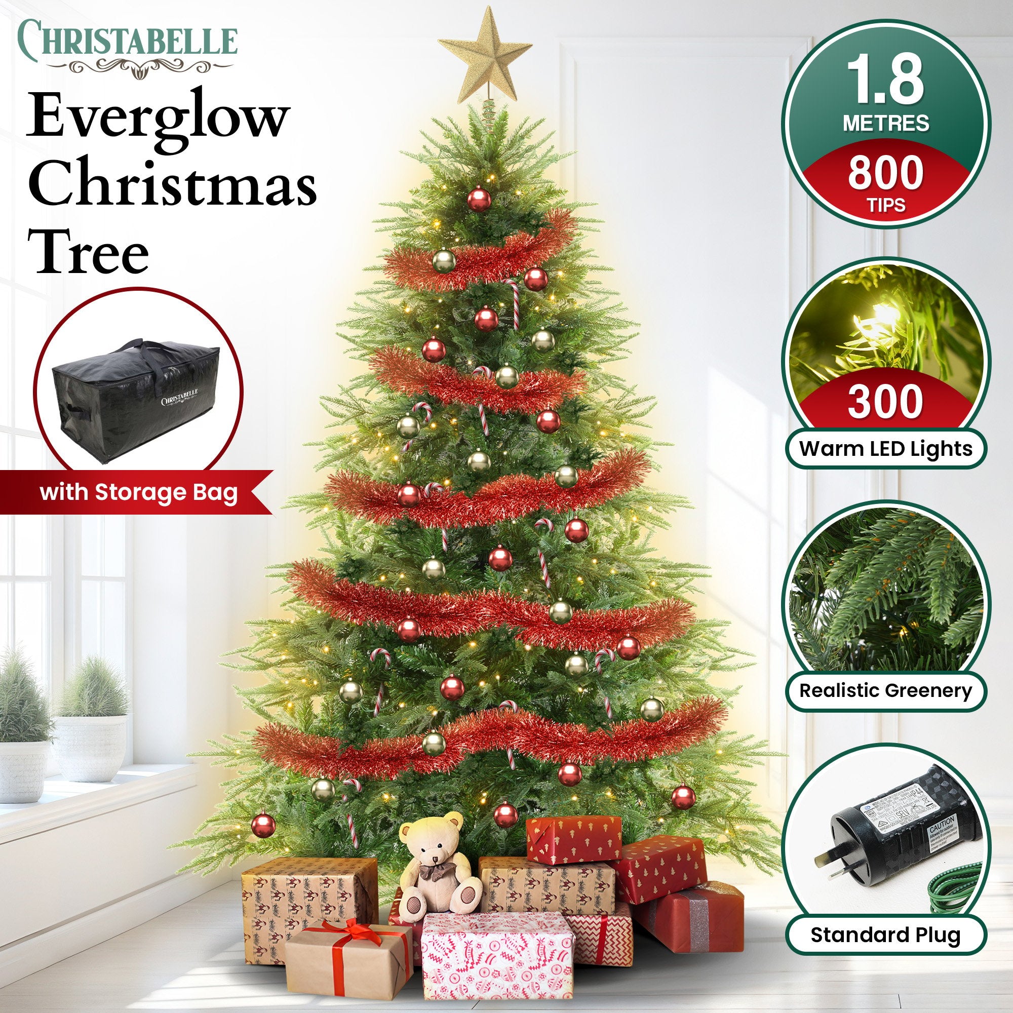 Christmas Trees: Christabelle 1.8m Prelit Everglow Fir Christmas Tree With 300 Led Lights