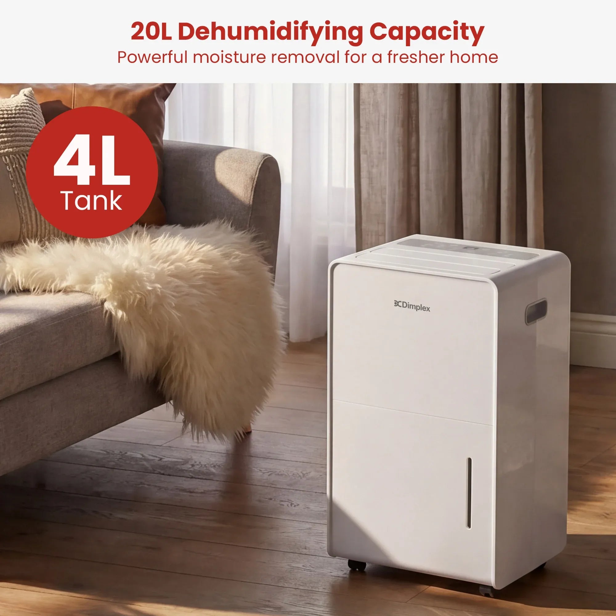 Dimplex 20L Portable Dehumidifier w/ Preset Modes Fan Speeds 4L Water Tank Timer