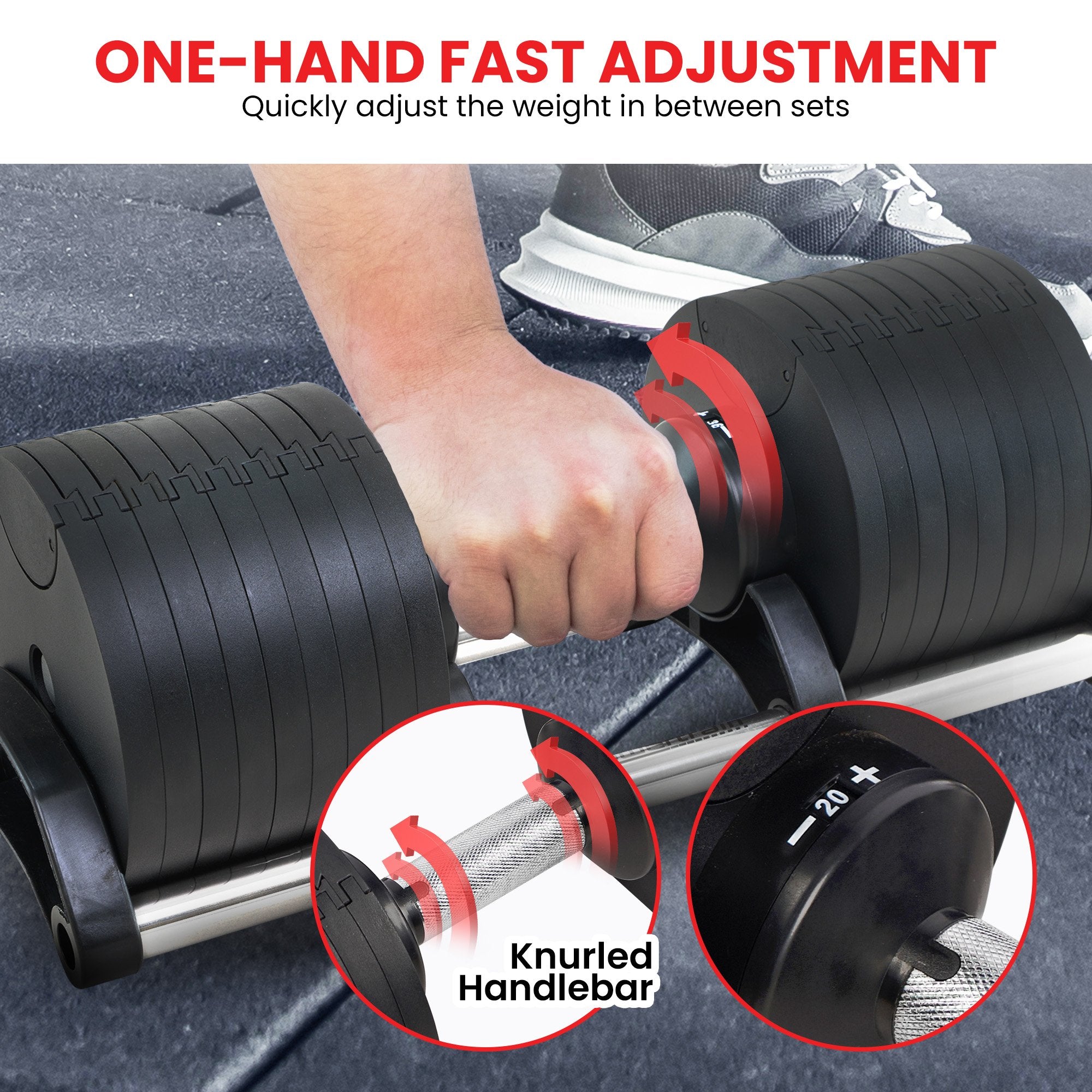 Powertrain Eon 45kg Adjustable Dumbbell Home Gym 9 Strength Training Safety Lock System For Building & Fitness Workouts