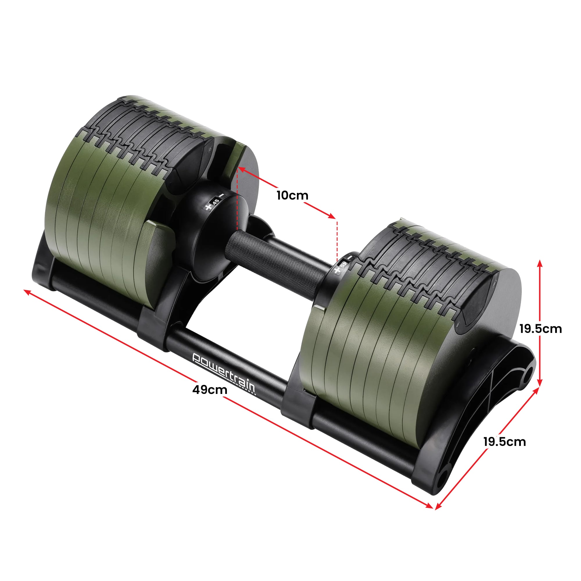 Powertrain Eon Dial-Up 45KG Adjustable Dumbbell - Green