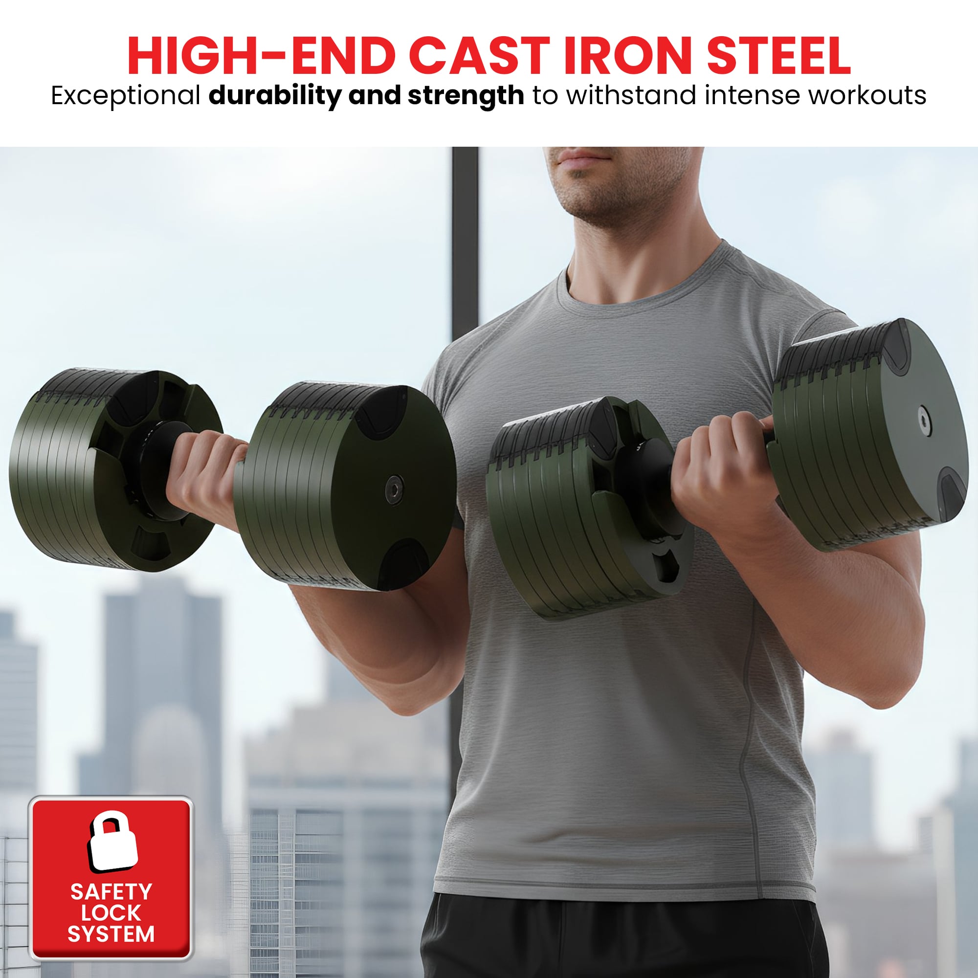 Powertrain Eon Dial-Up 90KG Adjustable Dumbbells Pair - Green