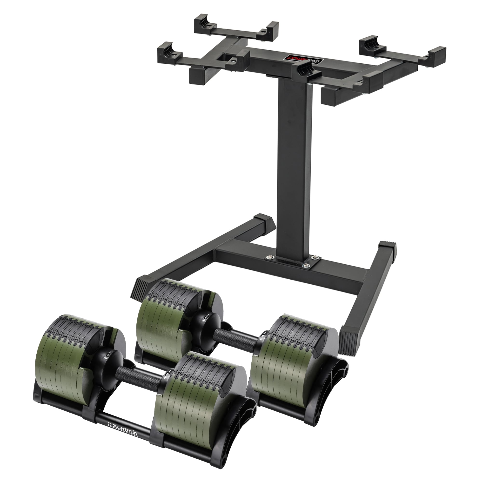 Powertrain Eon Dial-Up 90KG Adjustable Dumbbells Pair with Stand  - Green