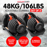 Free Weights: Powertrain 48kg Adjustable Dumbbells 15-in-1 Home Gym Weights  Red