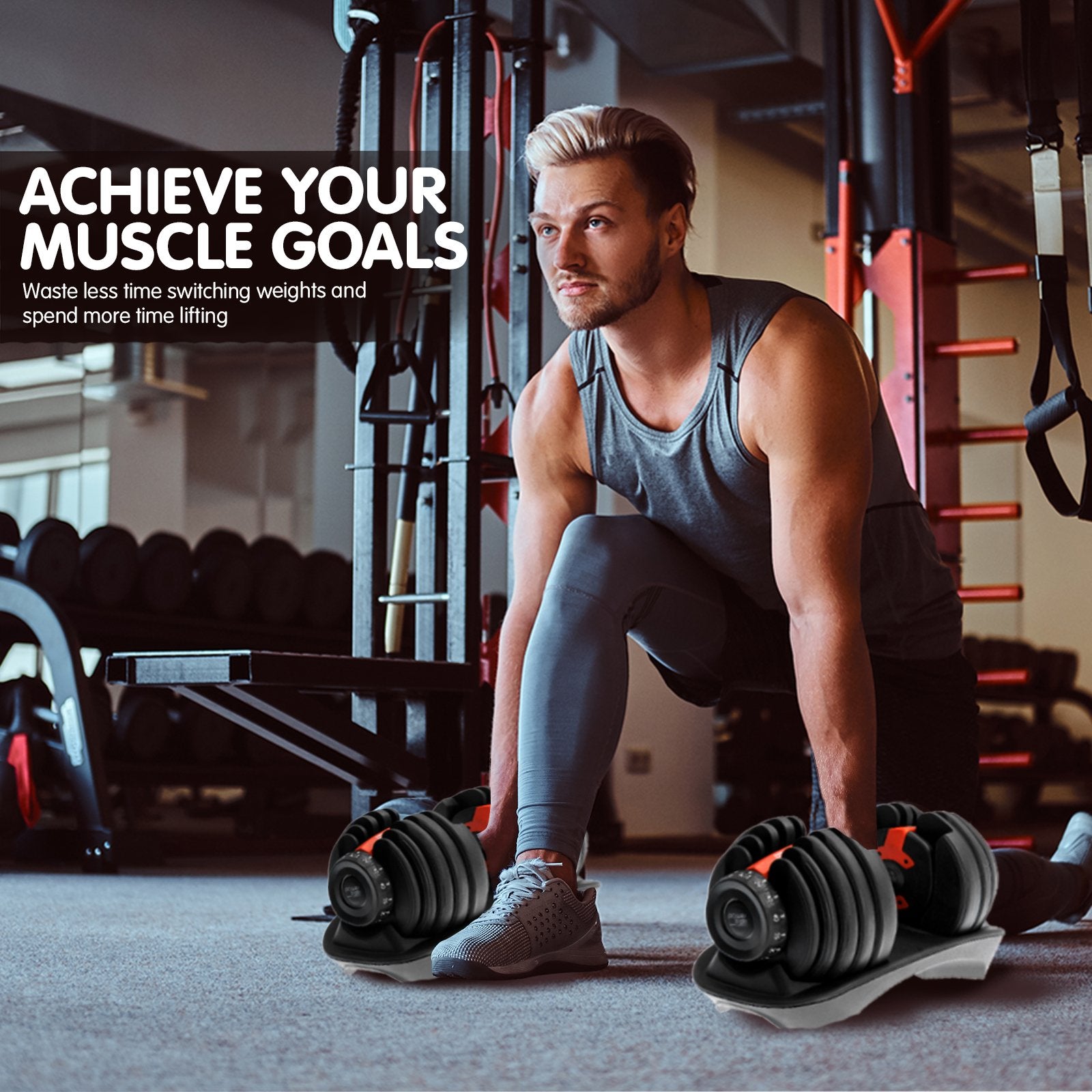 Free Weights: Powertrain 48kg Adjustable Dumbbells 15-in-1 Home Gym Weights  Red