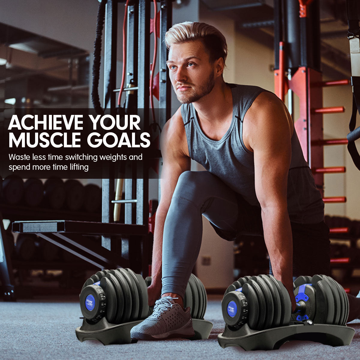 Free Weights: Powertrain 48KG Adjustable Dumbbell Set With Stand Blue