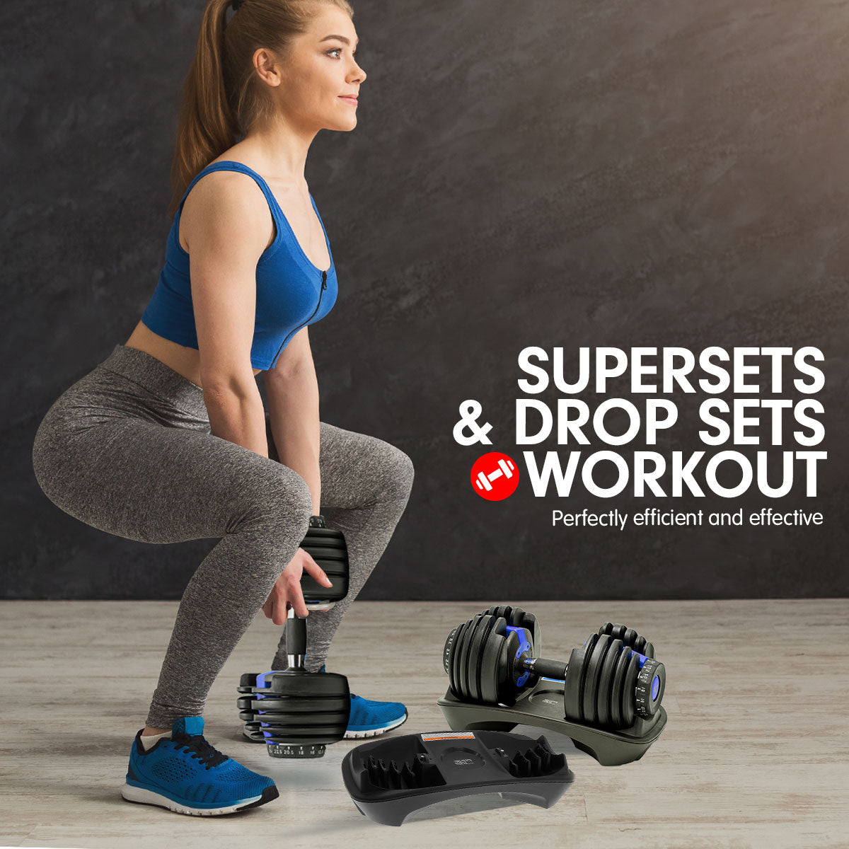 Free Weights: Powertrain 48KG Adjustable Dumbbell Set With Stand Blue