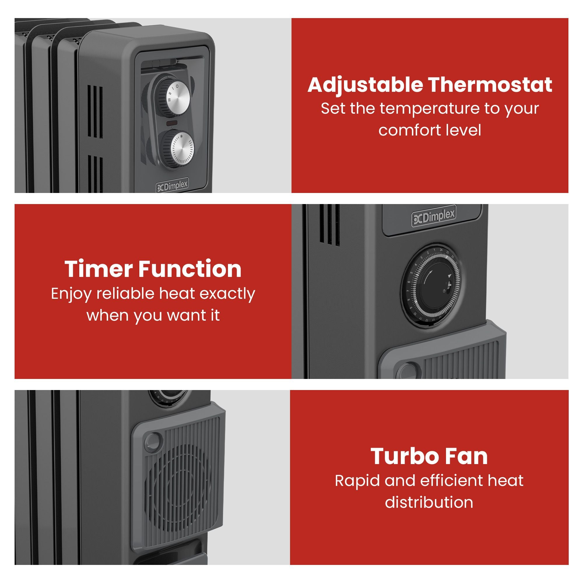 Dimplex Oil Free 2.4kW Column Heater w/ Turbo Fan and Timer in Black