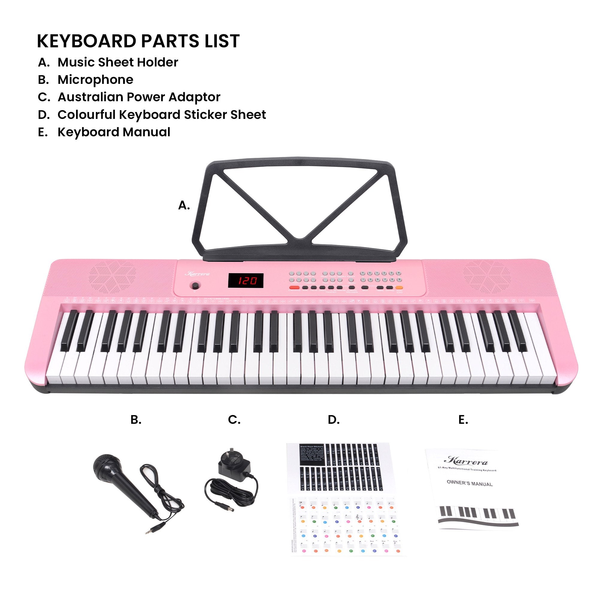 Musical Keyboards: Karrera 61-Key Electronic Piano Keyboard with LED and Folding Stand in Pink CHJ-SD1