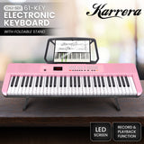 Musical Keyboards: Karrera 61-Key Electronic Piano Keyboard with LED and Folding Stand in Pink CHJ-SD1