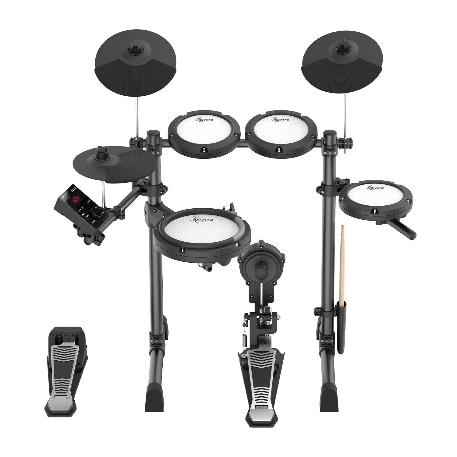 Drums: Karrera 18S Electronic Drum Kit Mesh Pads 8in Snare Bluetooth Sounds USB/MIDI Output Kick Pedals Drum Coach & Metronome