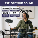 Drums: Karrera 18S Electronic Drum Kit Mesh Pads 8in Snare Bluetooth Sounds USB/MIDI Output Kick Pedals Drum Coach & Metronome