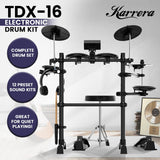 Drums: Karrera TDX-16 Electronic Drum Kit with LCD, Toms, Snares Quiet Mesh Pads & Pedals, Adjustable Stool, Headphones