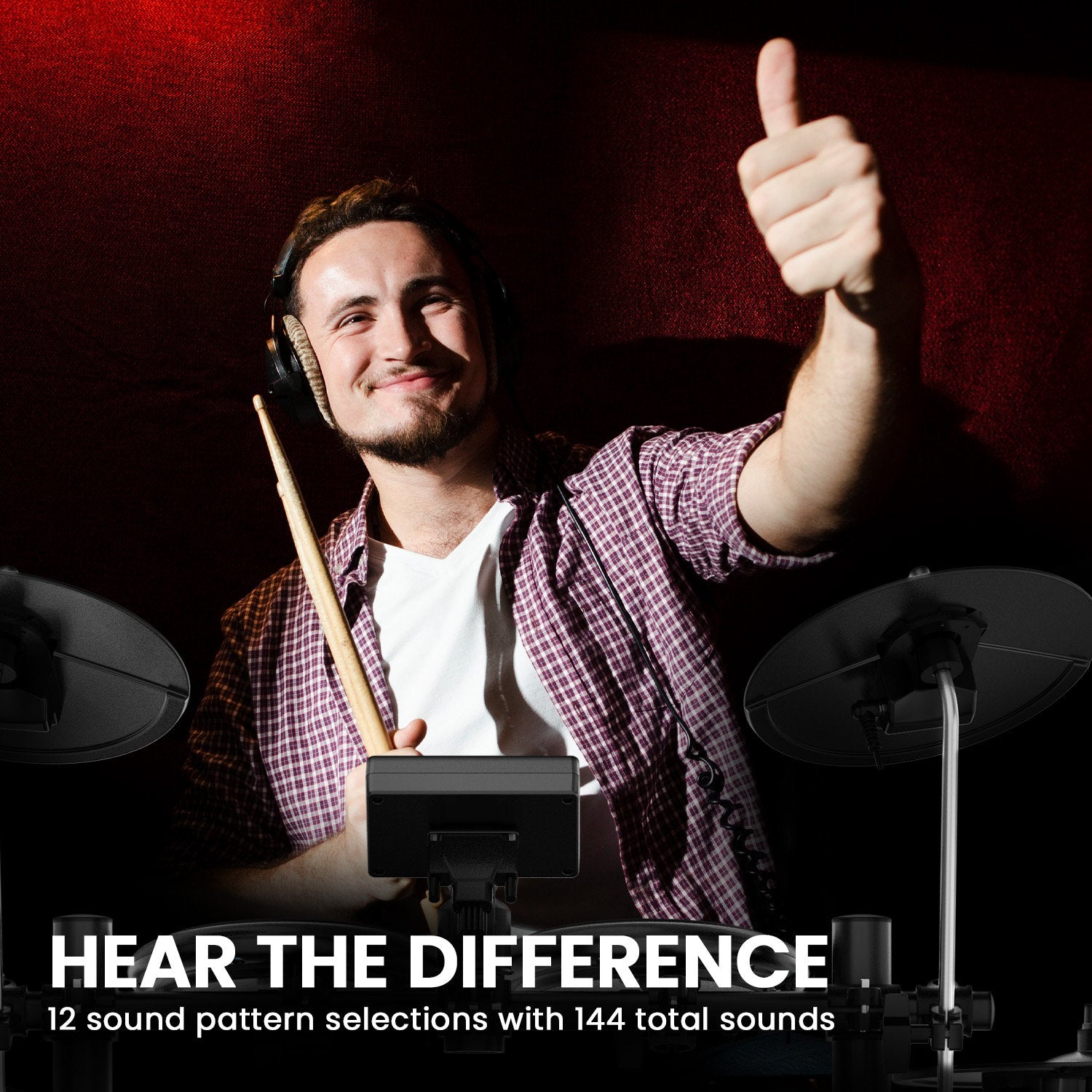 Drums: Karrera TDX-16 Electronic Drum Kit with LCD, Toms, Snares Quiet Mesh Pads & Pedals, Adjustable Stool, Headphones