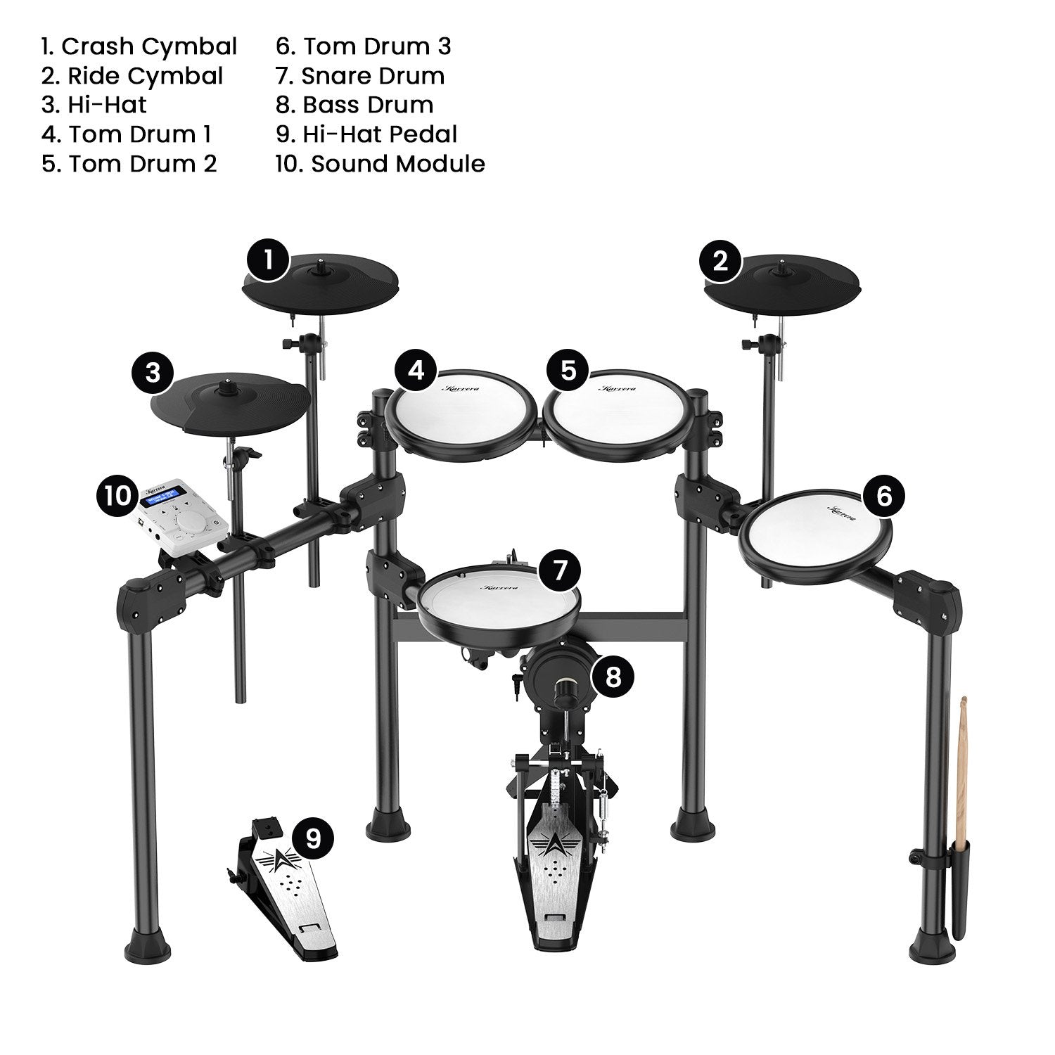 Drums: Karrera X23 Electronic Drum Kit with Sound Module, 3 Toms, Snare Quiet Mesh Drum Heads, Cymbals & Pedal