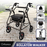 Mobility & Accessibility: Orthonica Foldable Steel Frame Rollator Walker Lightweight Mobility Aid in Grey