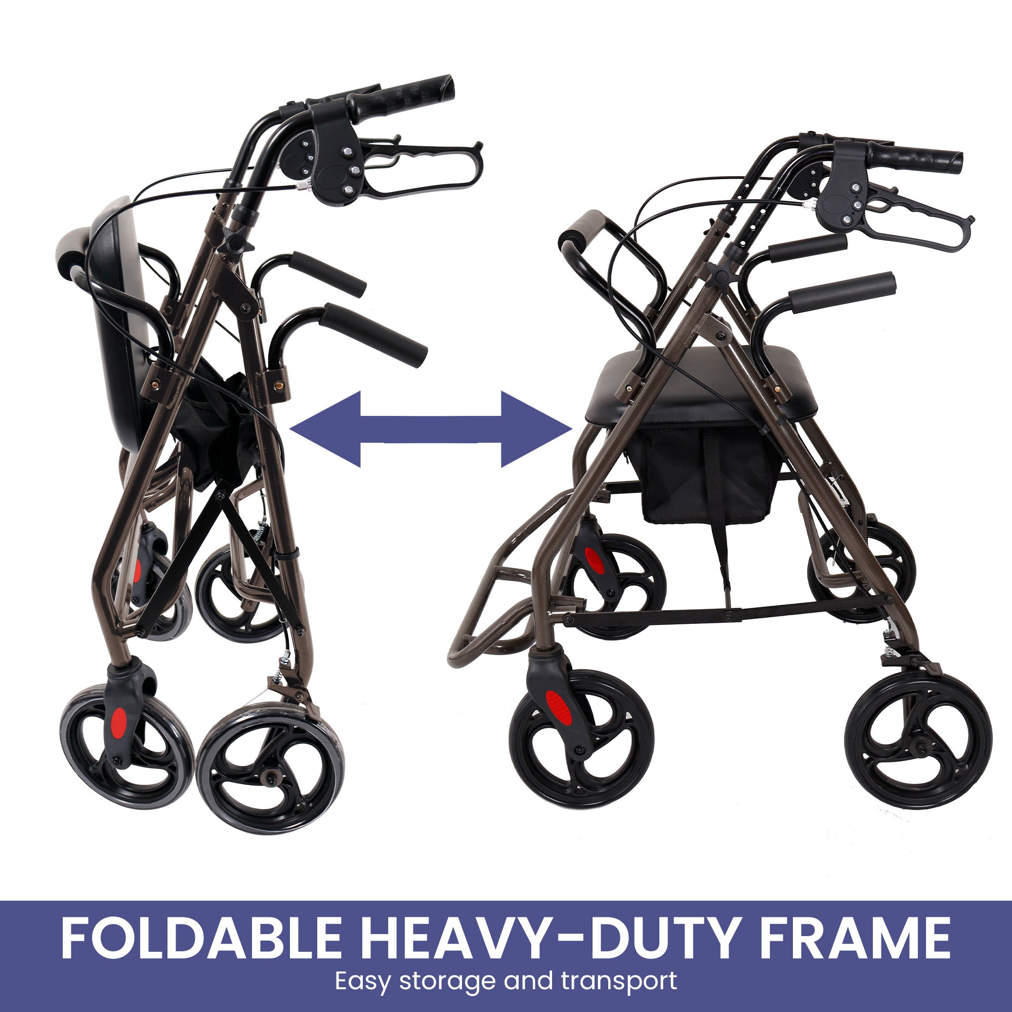 Mobility & Accessibility: Orthonica Foldable Steel Frame Rollator Walker Lightweight Mobility Aid in Grey