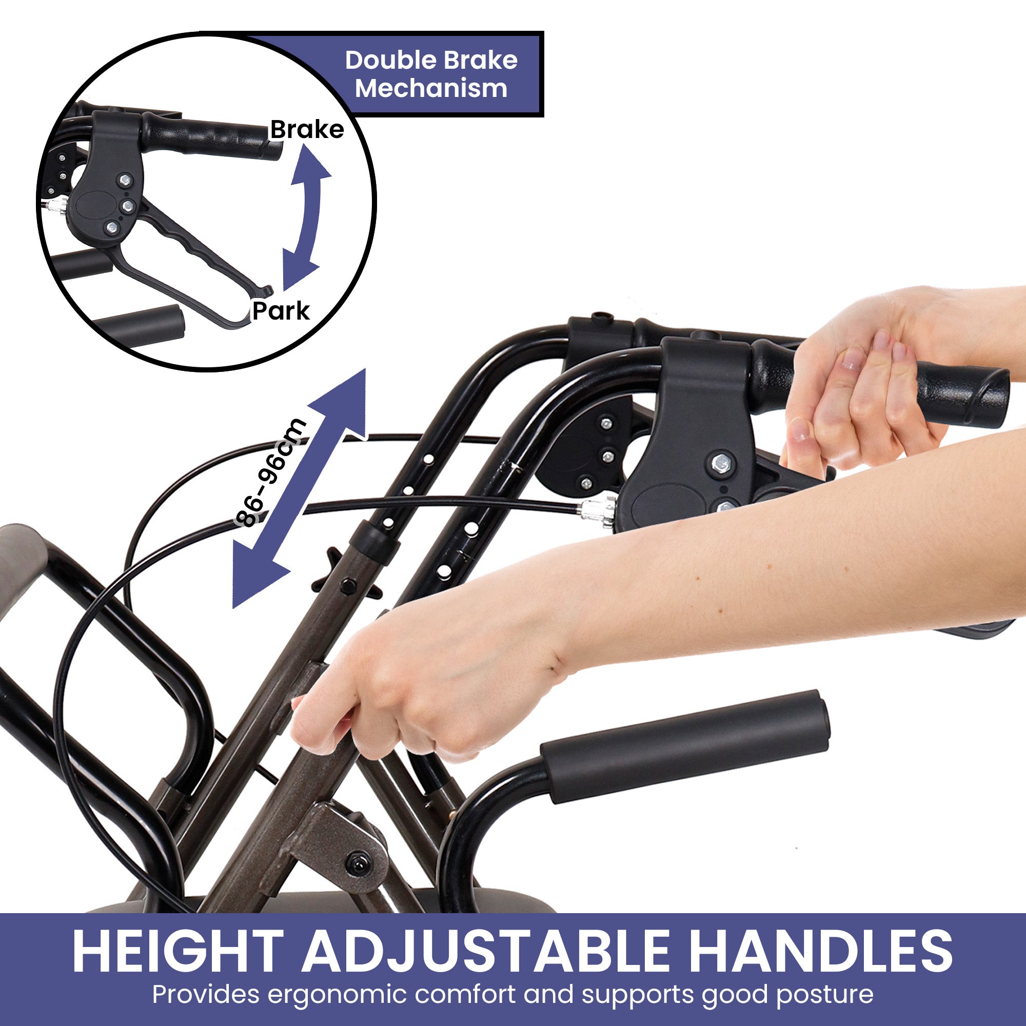 Mobility & Accessibility: Orthonica Foldable Steel Frame Rollator Walker Lightweight Mobility Aid in Grey