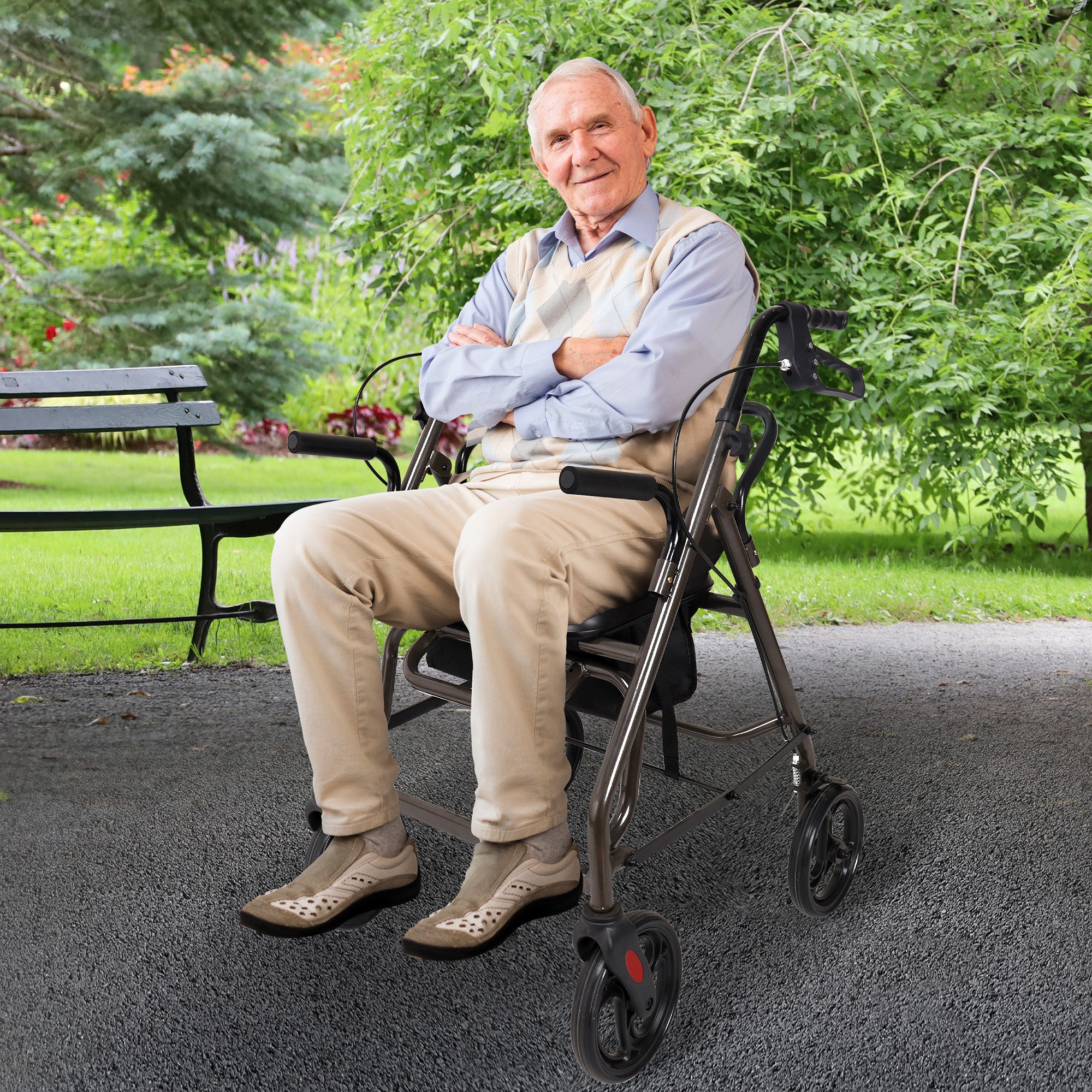 Mobility & Accessibility: Orthonica Foldable Steel Frame Rollator Walker Lightweight Mobility Aid in Grey