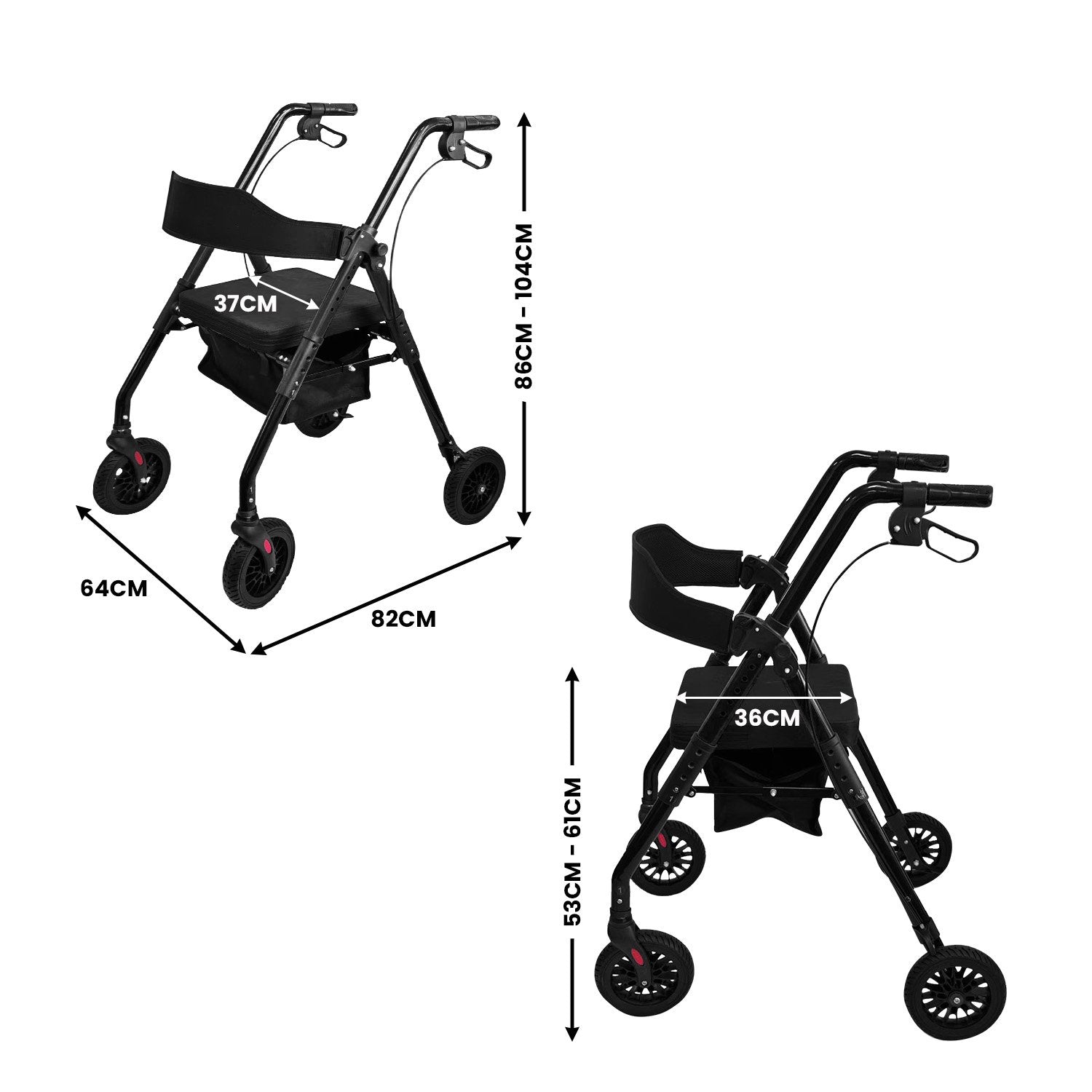 Mobility & Accessibility: Orthonica Foldable Mobility Steel Rollator 136kg Max Capacity Black