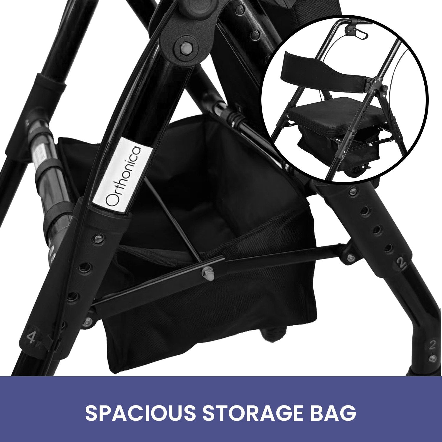 Mobility & Accessibility: Orthonica Foldable Mobility Steel Rollator 136kg Max Capacity Black