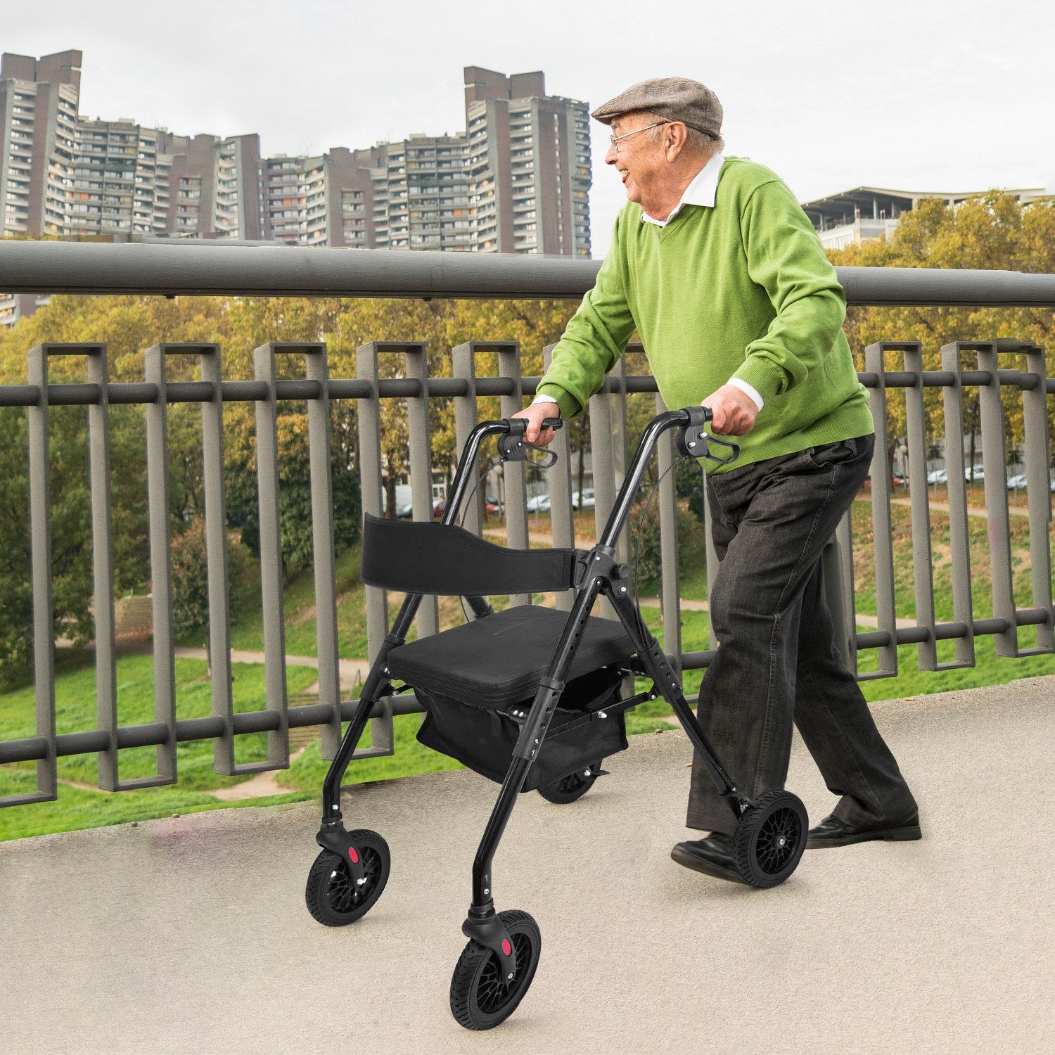 Mobility & Accessibility: Orthonica Foldable Mobility Steel Rollator 136kg Max Capacity Black