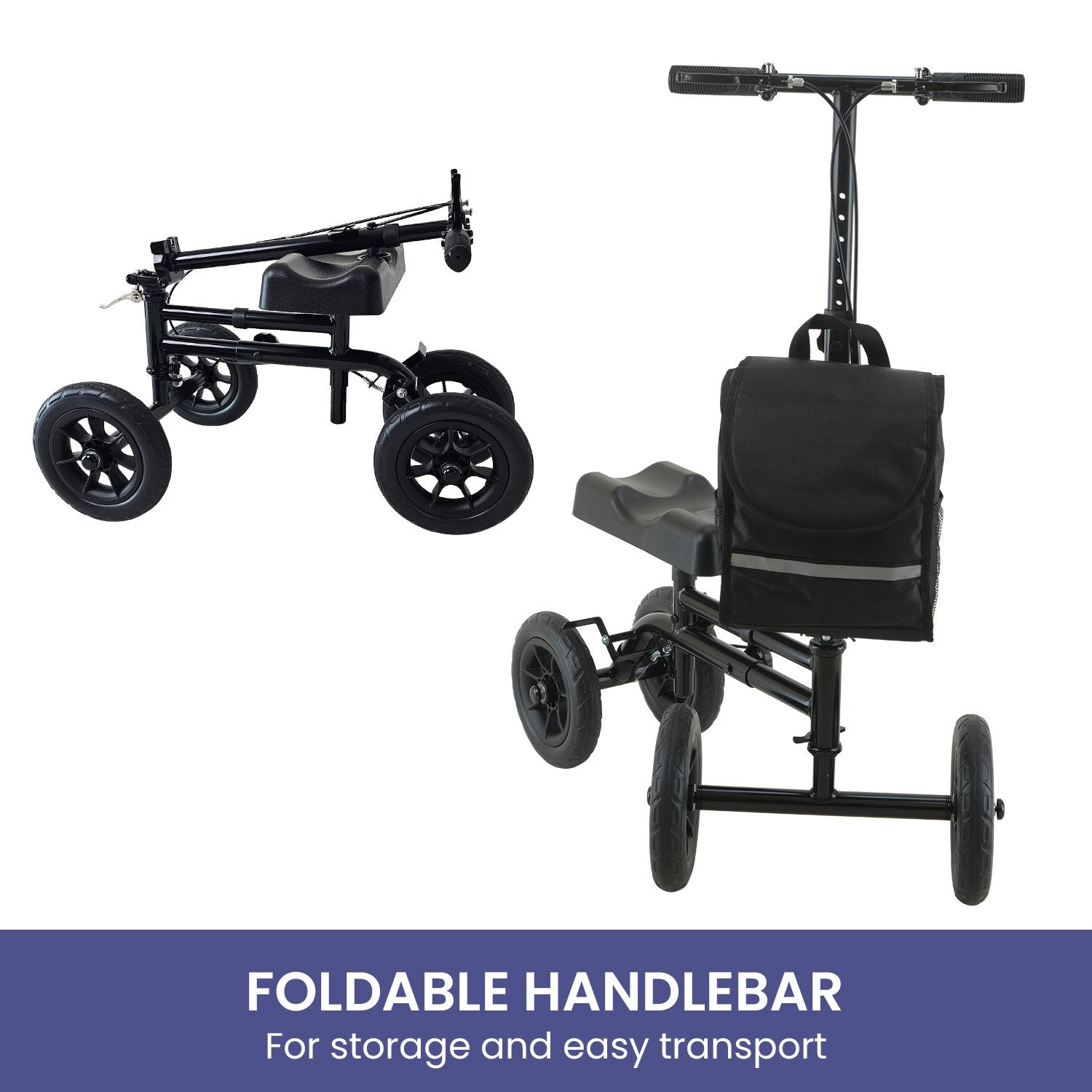 Mobility & Accessibility: Orthonica Mobility Steel Knee Scooter Walker Steerable Ergonomic Foldable Scooter 10-inch Wheels Height Adjustable Steel Frame 136kg Weight Capacity