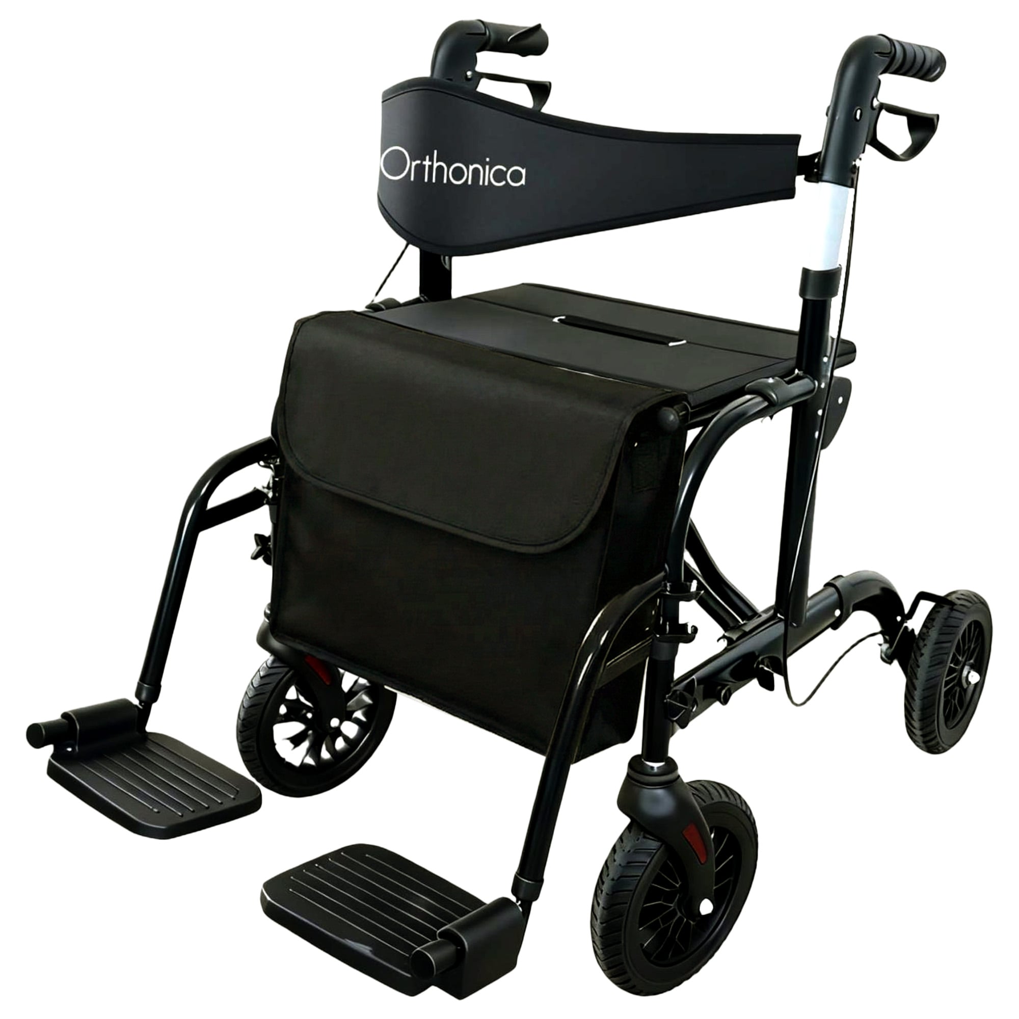 Orthonica Aluminium 2-in-1 Rollator Wheelchair with Foldable Frame â€“ Black & Silver