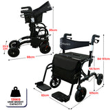 Mobility & Accessibility: Orthonica Aluminium 2-in-1 Rollator Wheelchair with Foldable Frame  Black & Silver