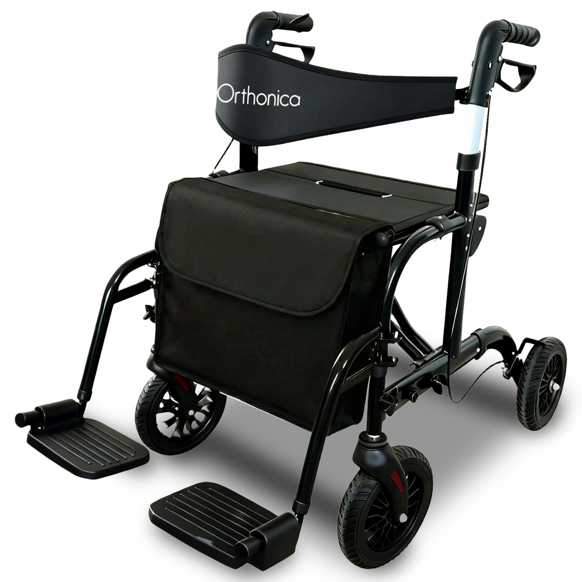 Orthonica Aluminium 2-in-1 Rollator Wheelchair with Foldable Frame â€“ Black & Silver