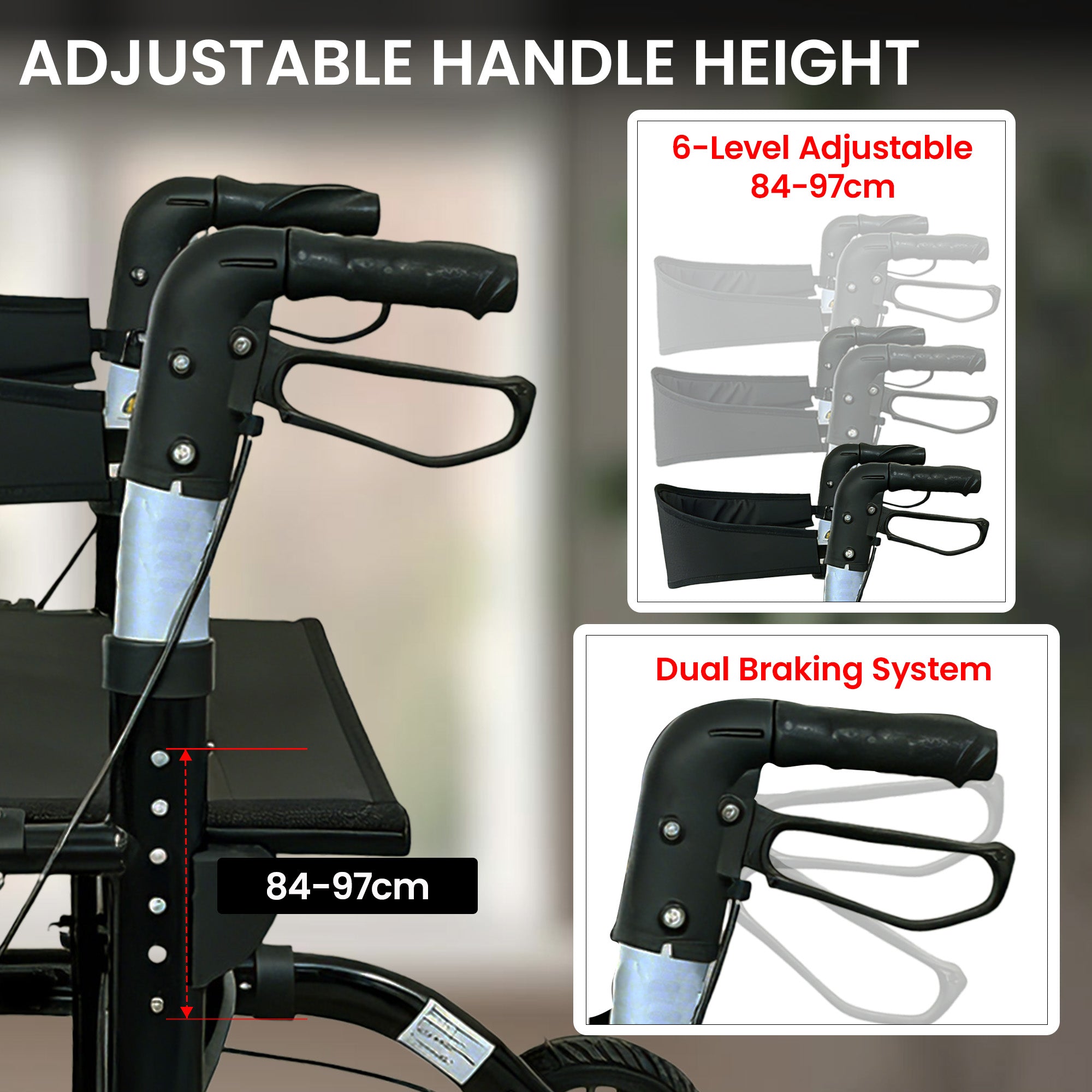 Orthonica Aluminium 2-in-1 Rollator Wheelchair with Foldable Frame â€“ Black & Silver