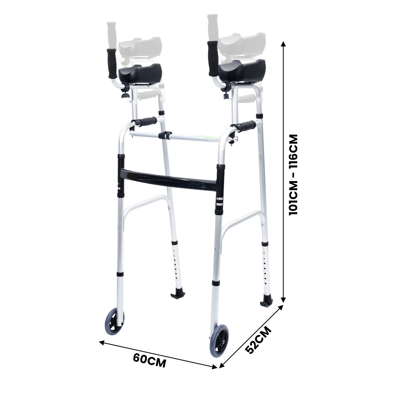 Mobility & Accessibility: Orthonica Folding Rollator Walker Aluminium Adjustable Handles With Cane Box