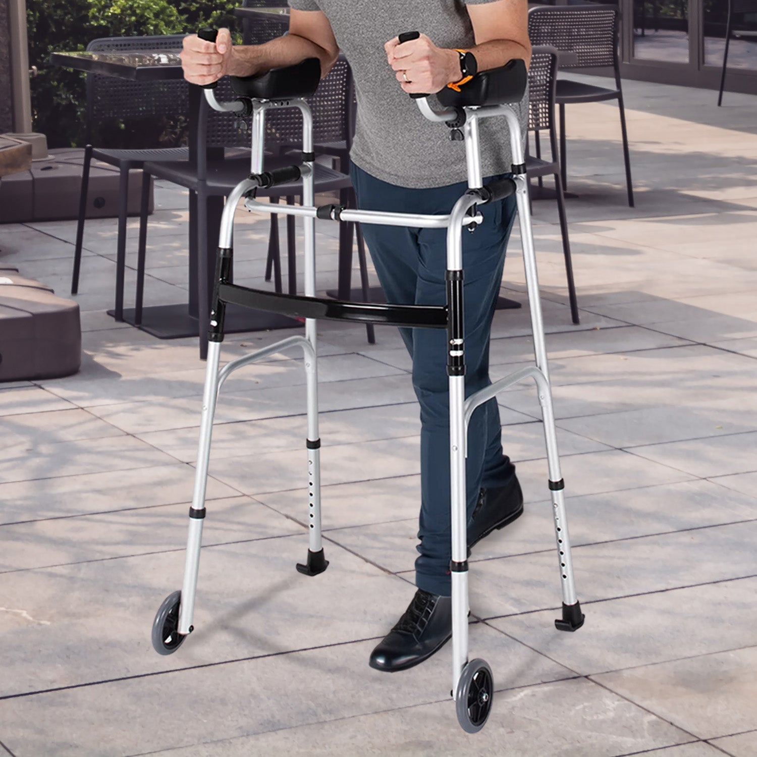 Mobility & Accessibility: Orthonica Folding Rollator Walker Aluminium Adjustable Handles With Cane Box