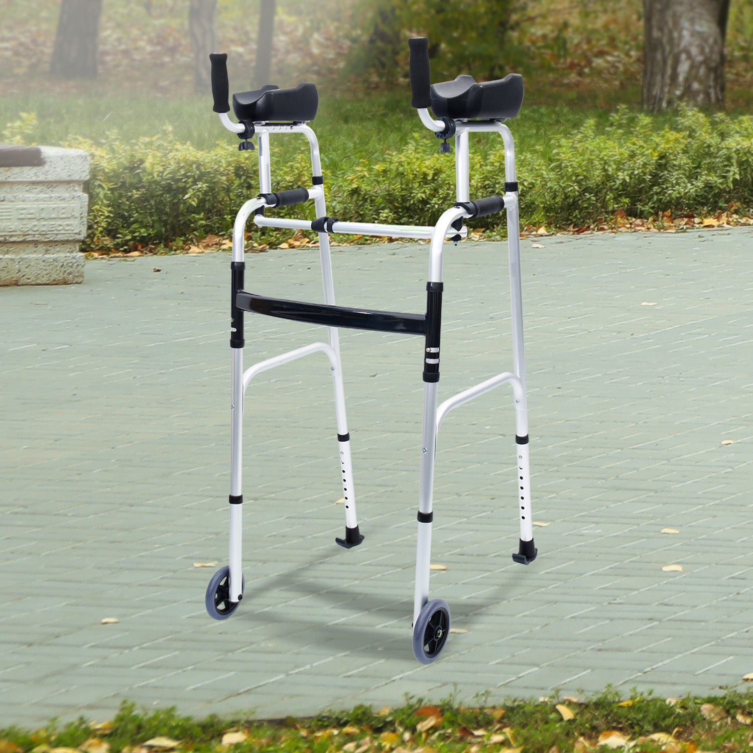 Mobility & Accessibility: Orthonica Folding Rollator Walker Aluminium Adjustable Handles With Cane Box